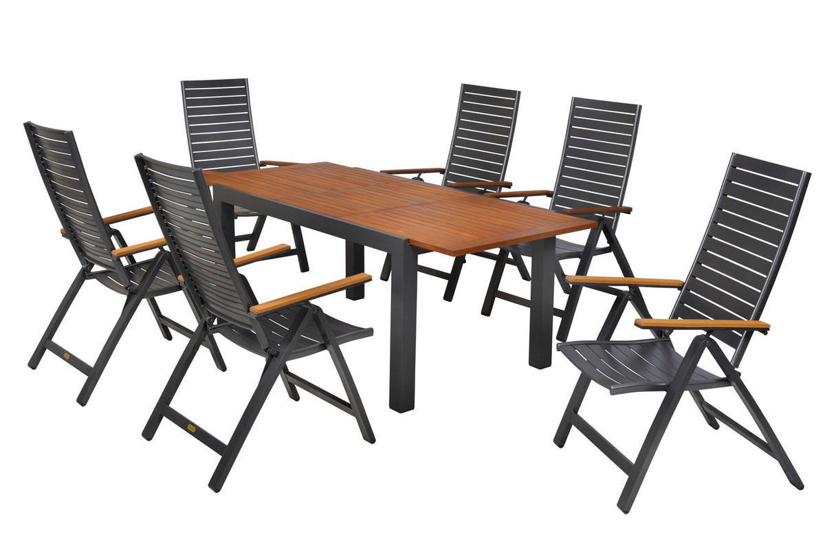 GARTENTISCHGRUPPE AkazieHartholz Aluminium  - Graphitfarben/Naturfarben, KONVENTIONELL, Holz/Kunststoff - Gardenson
