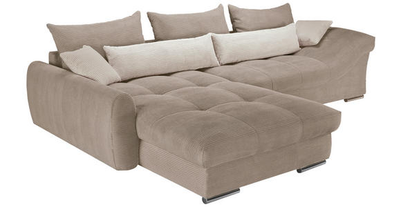 ECKSOFA Naturfarben, Taupe Cord  - Taupe/Chromfarben, KONVENTIONELL, Textil/Metall (225/335cm) - Carryhome