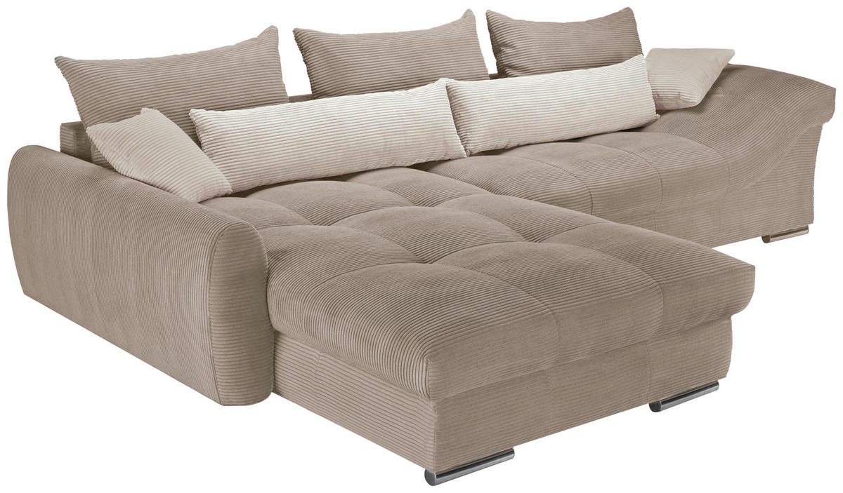ECKSOFA Naturfarben, Taupe Cord  - Taupe/Chromfarben, KONVENTIONELL, Textil/Metall (225/335cm) - Carryhome