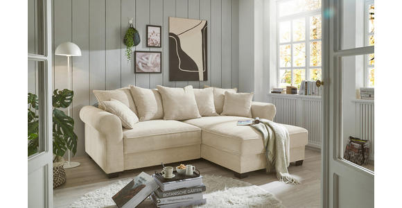 ECKSOFA Creme Cord - Creme/Schwarz, KONVENTIONELL, Kunststoff/Textil (255/185cm) - Hom`in
