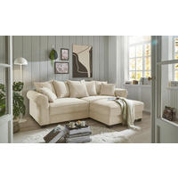 ECKSOFA in Cord Creme  255/185 cm  - Creme/Schwarz, KONVENTIONELL, Kunststoff/Textil (255/185cm) - MID.YOU