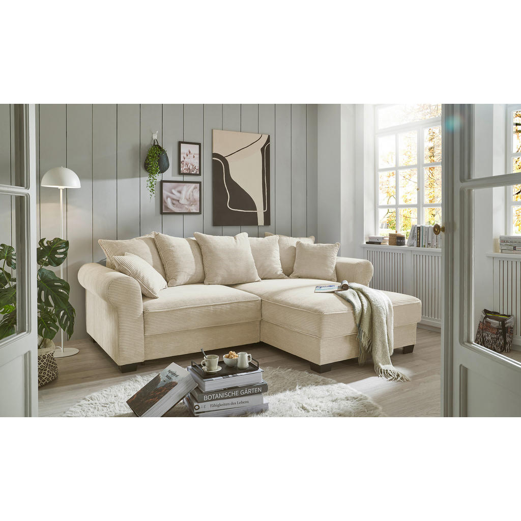 Thumbnail - Hom`in Ecksofa, Creme, Textil, 2-Sitzer, Füllung: Polyester, Ottomane rechts, seitenverkehrt montierbar, L-Form, 255x185...