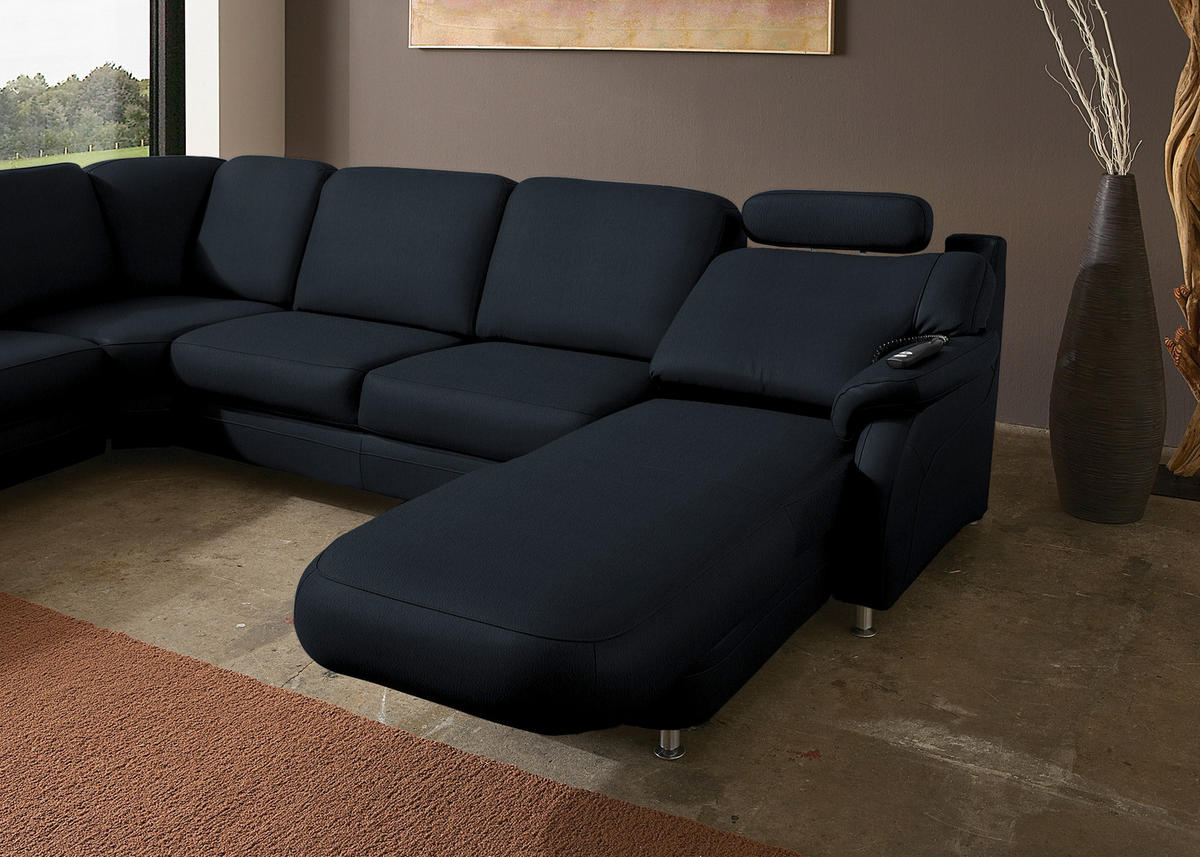 WOHNLANDSCHAFT Echtleder Dunkelblau  - Alufarben/Dunkelblau, Konventionell, Leder/Metall (239/329/165cm) - Beldomo Premium