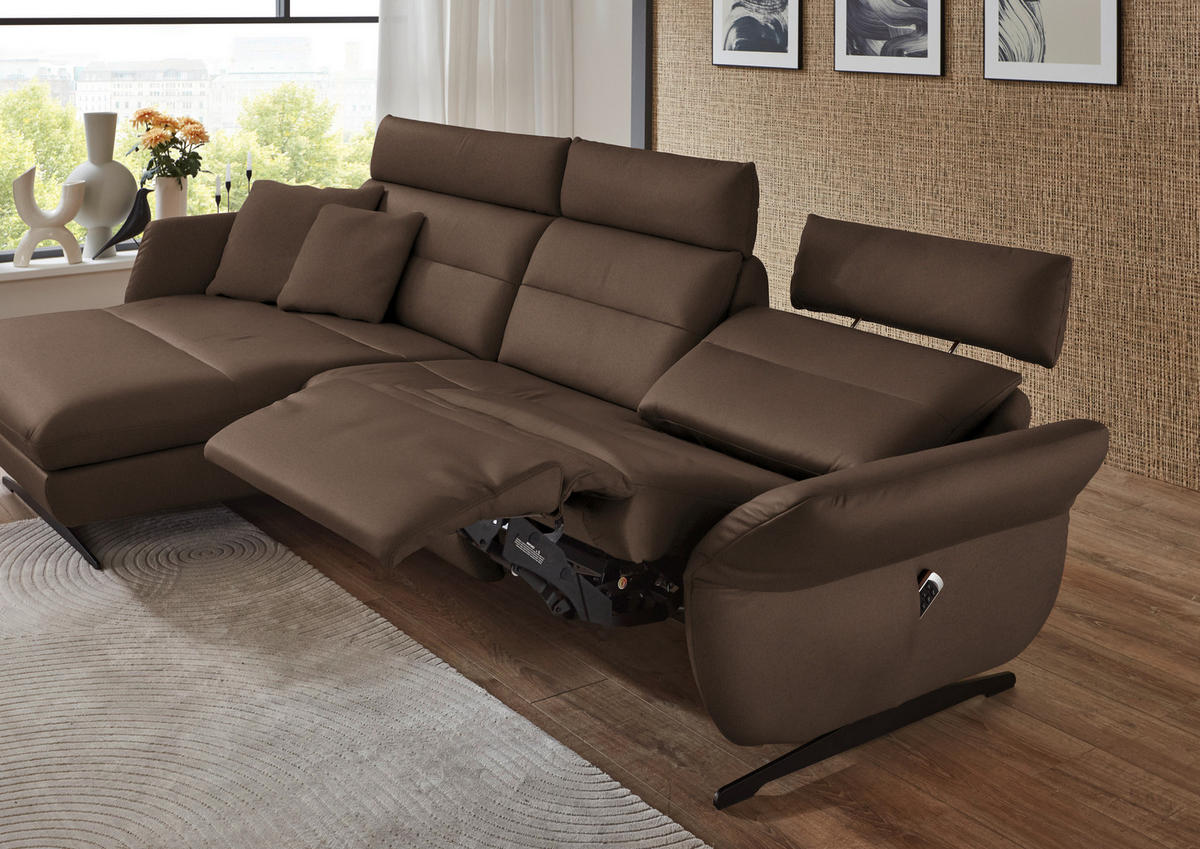 ECKSOFA in Echtleder Braun  - Schwarz/Braun, Design, Leder/Metall (169/298cm) - Dieter Knoll