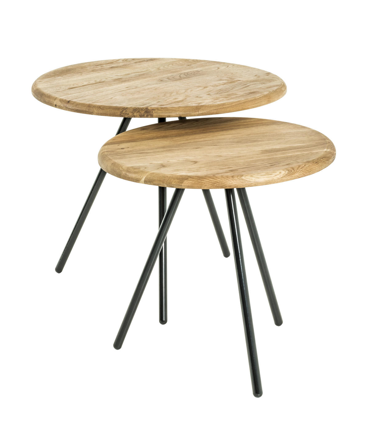 BEISTELLTISCH 50/50/43 cm Eiche massiv Schwarz, Eichefarben rund  - Eichefarben/Schwarz, Trend, Holz/Metall (50/50/43cm)