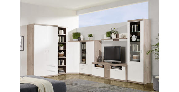 KLEIDERSCHRANK in Weiß, Eichefarben - Eichefarben/Alufarben, KONVENTIONELL, Holzwerkstoff/Metall (100/197/60cm) - Xora