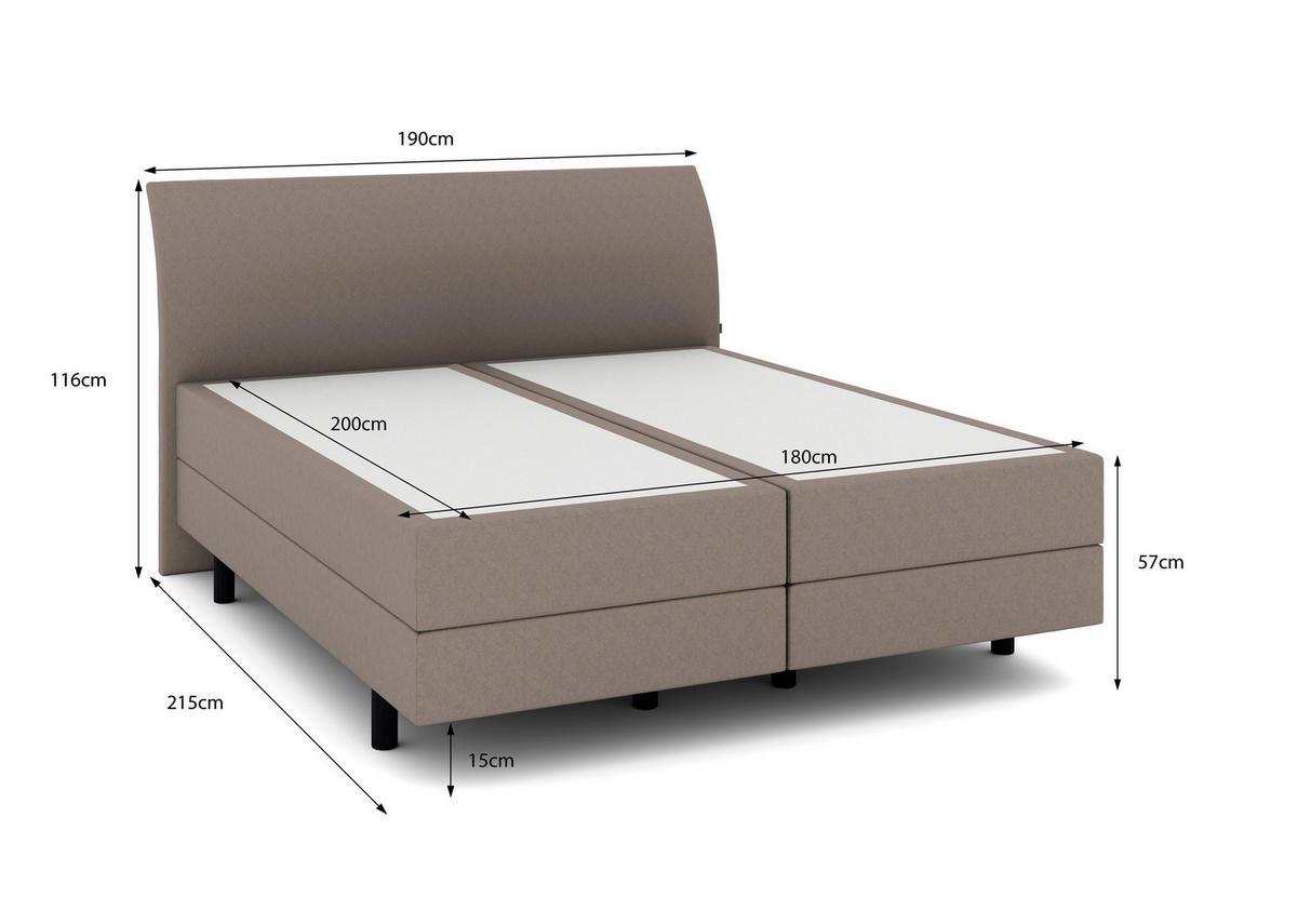 BOXSPRINGBETT 180/200 cm  in Hellbraun  - Hellbraun/Schwarz, KONVENTIONELL, Kunststoff/Textil (180/200cm) - Musterring