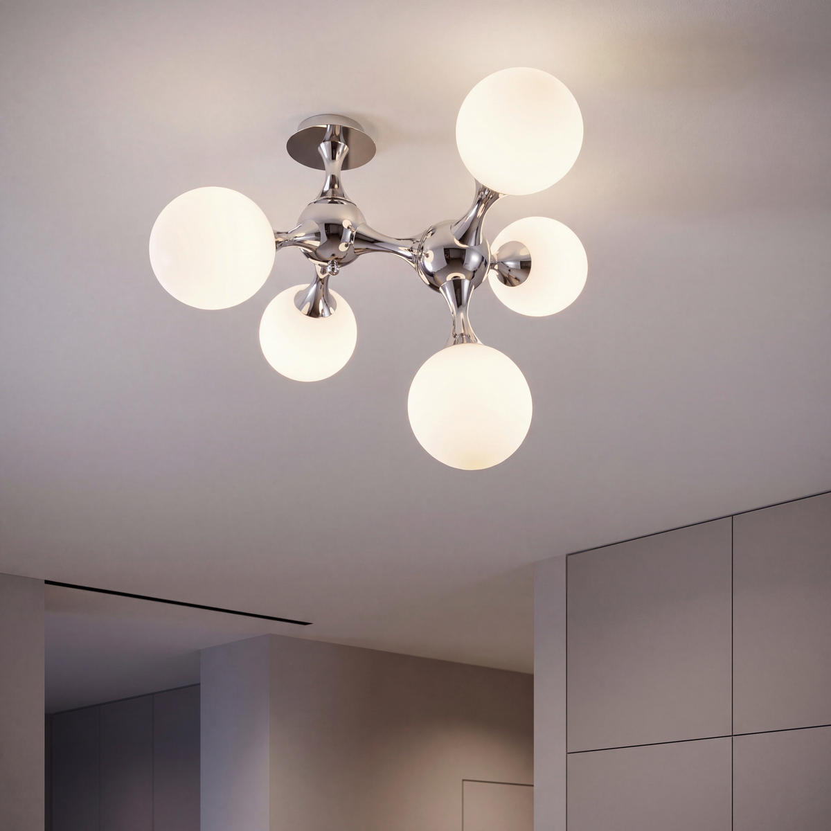 DECKENLEUCHTE Nodi 55/55/50 cm   - Chromfarben/Weiß, KONVENTIONELL, Glas/Metall (55/55/50cm) - Ideal Lux