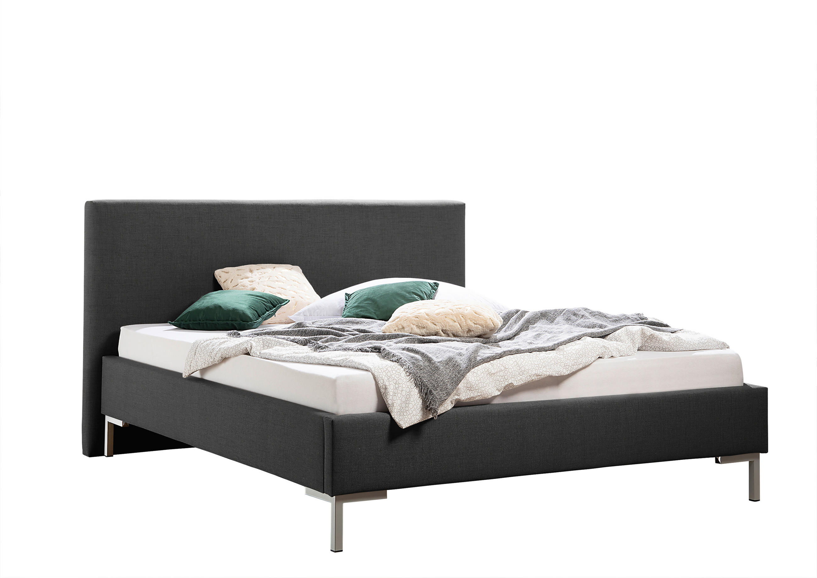 POLSTERBETT 180/200 cm,  in Anthrazit,  - Anthrazit/Silberfarben, MODERN, Textil/Metall (180/200cm) - Livetastic