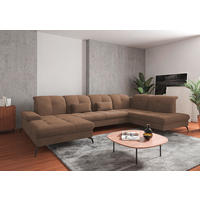 WOHNLANDSCHAFT in Flachgewebe Hellbraun  - Hellbraun/Schwarz, Konventionell, Textil/Metall (185/357/231cm) - Sit & More