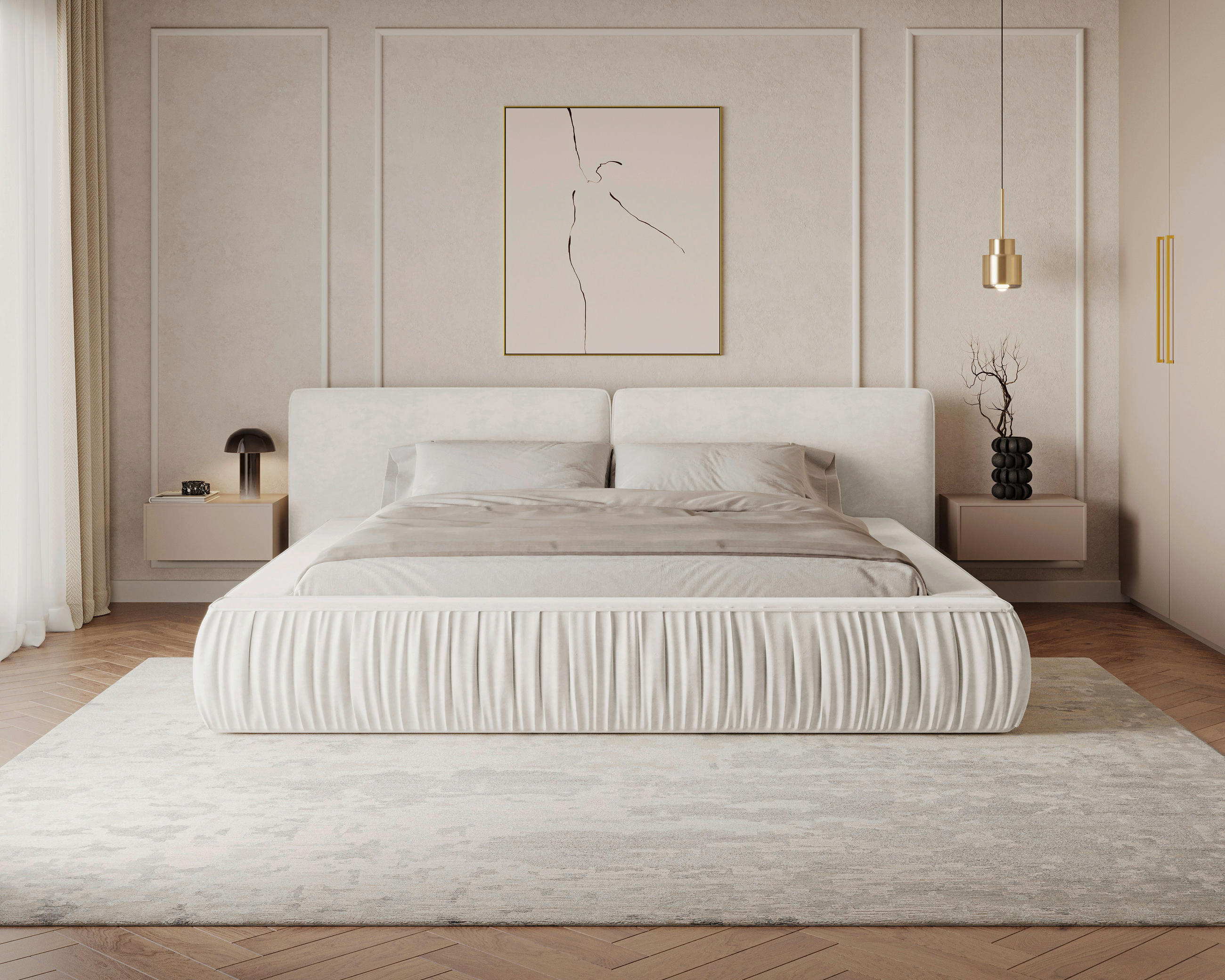 POLSTERBETT 180/200 cm,  in Creme, Lattenrost, Bettkasten,  - Creme/Schwarz, MODERN, Holz/Kunststoff (180/200cm) - Livetastic
