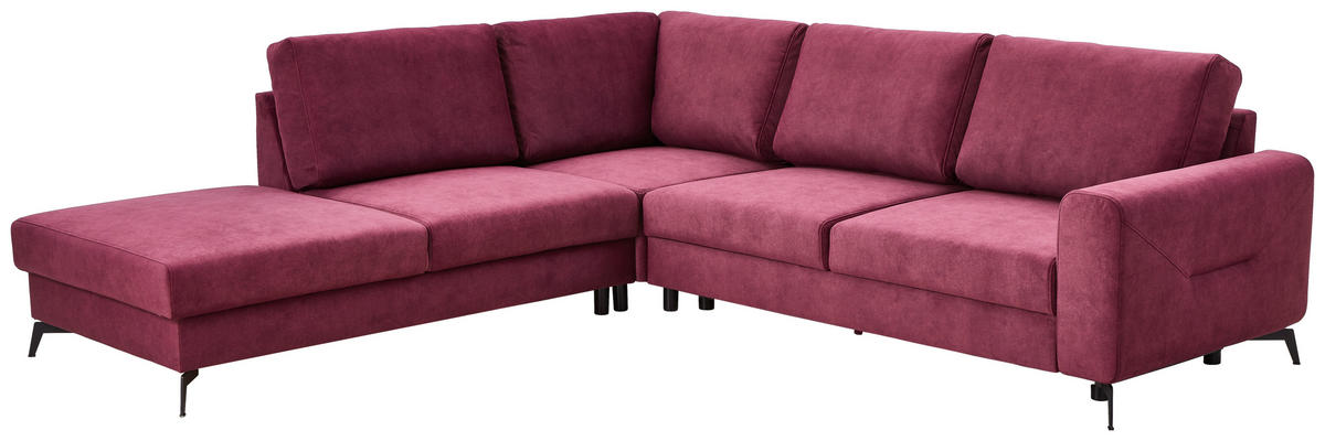 ECKSOFA in Chenille Bordeaux  - Bordeaux/Schwarz, Konventionell, Textil/Metall (257/275cm) - MID.YOU