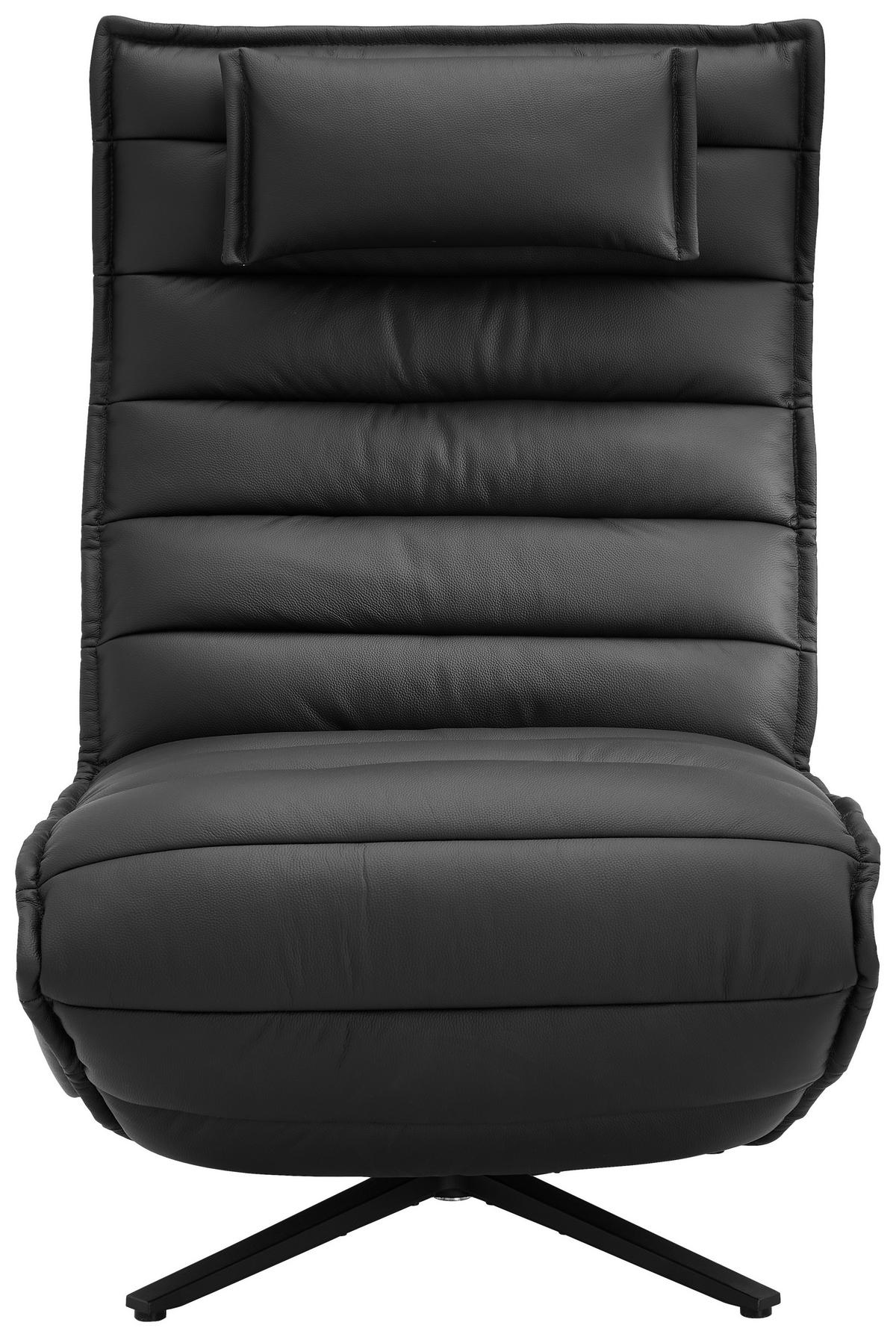RELAXSESSEL Lederlook Echtleder Relaxfunktion, Fußteilverstellung, Nackenkissen    - Schwarz, Design, Leder/Textil (68/108/84cm) - Stylife