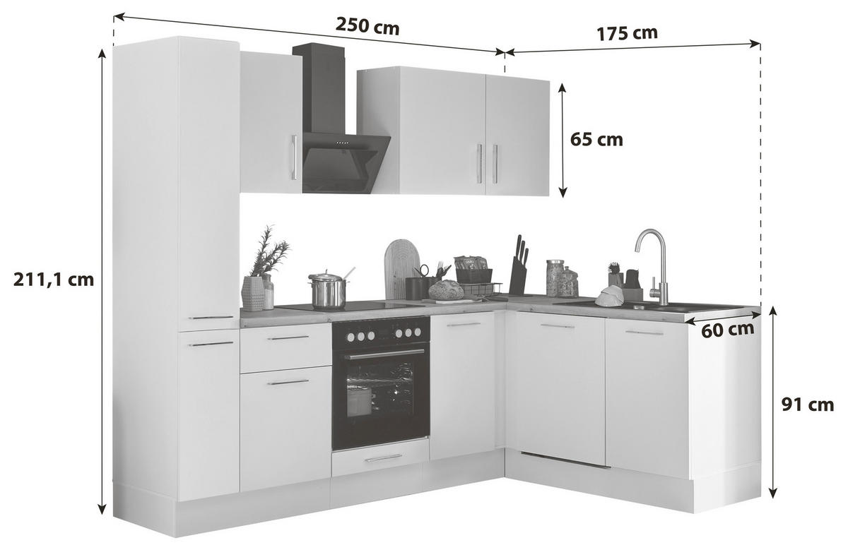ECKKÜCHE 250/175 cm  in Schwarz, Eiche Artisan  - Schwarz/Eiche Artisan, Basics, Holzwerkstoff/Metall (250/175cm) - MID.YOU