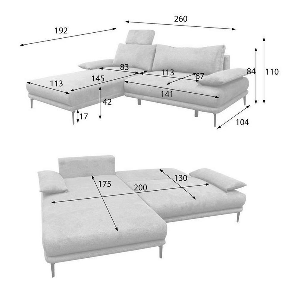 Thumbnail - Mid.you Ecksofa, Weiß, Textil, Ottomane rechts, L-Form, 260x192 cm, Made in EU, Liegefunktion, Wohnzimmer, Sofas & Couch...
