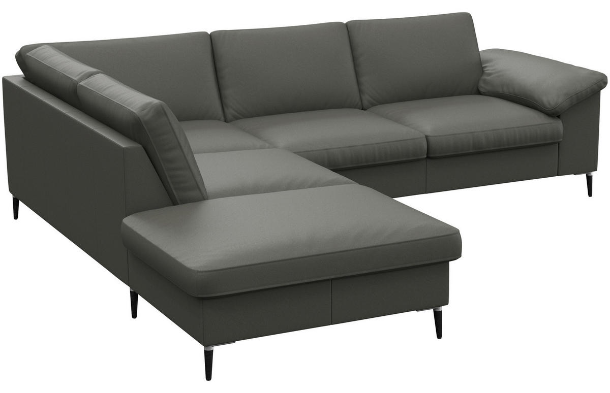 ECKSOFA Dunkelgrau Echtleder  - Dunkelgrau/Schwarz, Design, Leder/Metall (225/247cm) - Livetastic