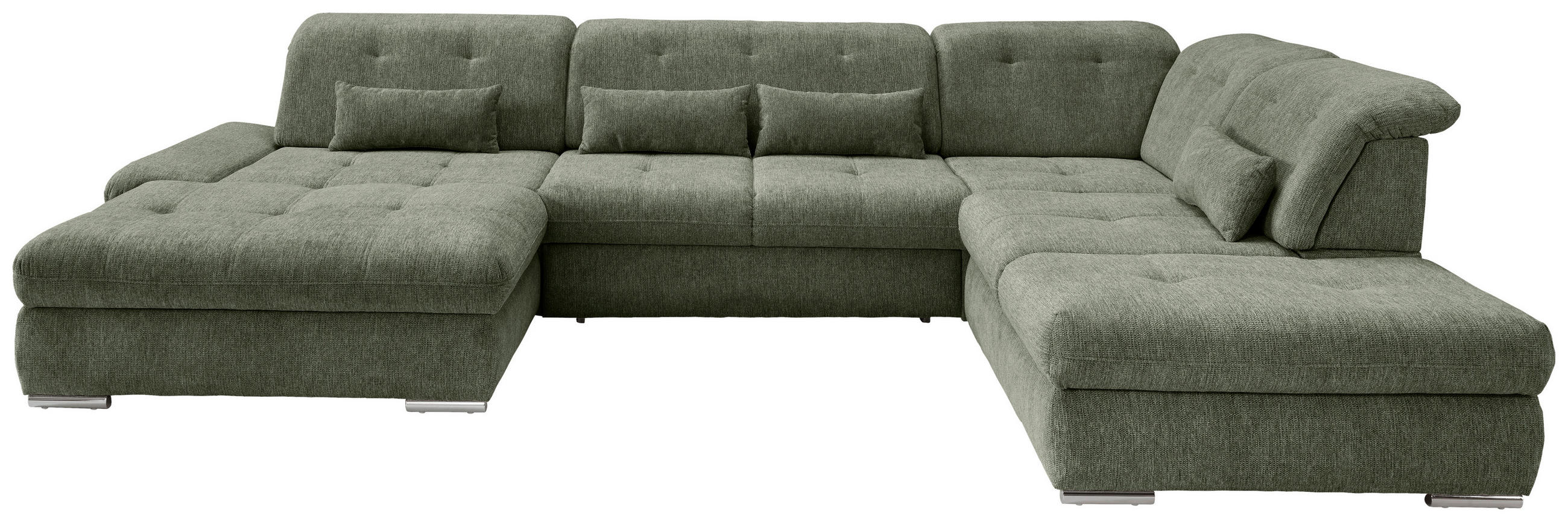 WOHNLANDSCHAFT in Chenille Dunkelgrün - Chromfarben/Dunkelgrün, Design, Textil/Metall (195/376/254cm) - Livetastic