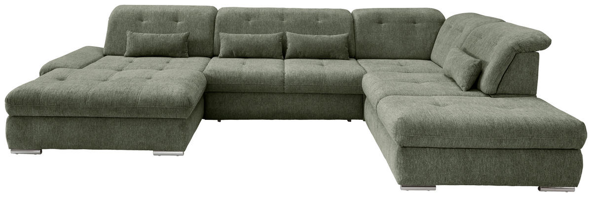 WOHNLANDSCHAFT in Chenille Dunkelgrün  - Chromfarben/Dunkelgrün, Design, Textil/Metall (195/376/254cm) - Livetastic