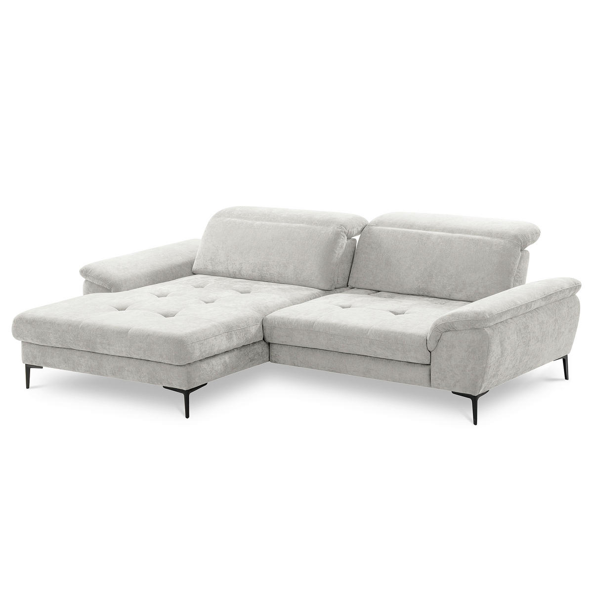 ECKSOFA PRADO Grau Webstoff Bettkasten, Kopfteilverstellung, Sitztiefenverstellung  - Schwarz/Grau, Design, Textil/Metall (195/268cm) - Livetastic