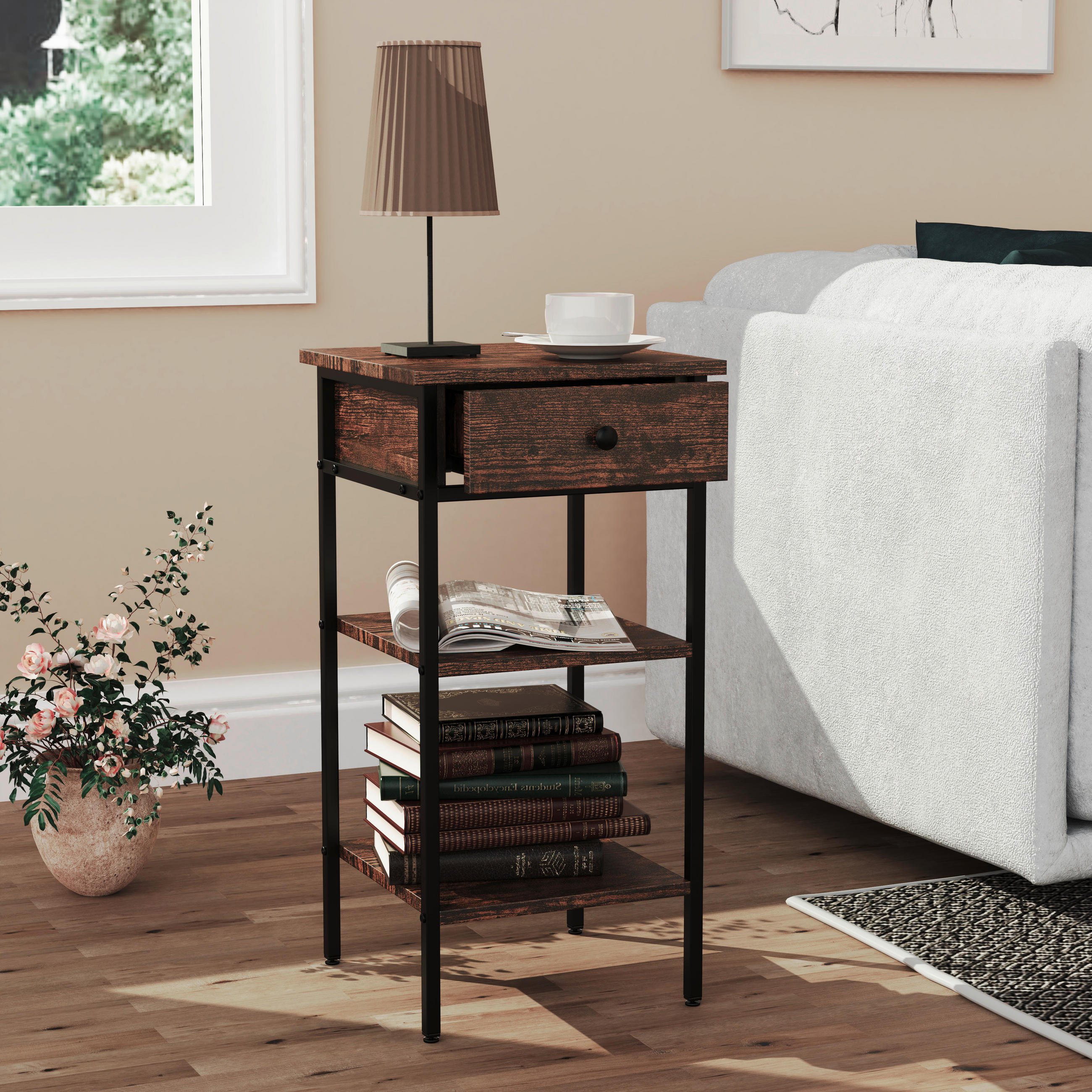 Thumbnail - Mid.you Nachtschrank, Schwarz, Eiche, Metall, 1 Schubladen, 35x70x35 cm, Schlafzimmer, Nachttische