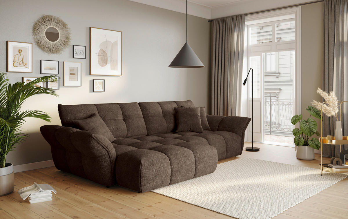 SAROKKANAPÉ textil sötétbarna  - sötétbarna/fekete, Design, műanyag/textil (177/312cm) - Welnova