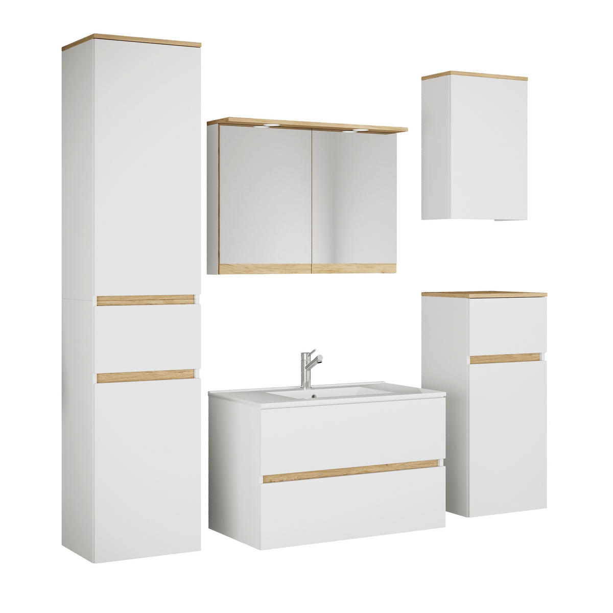 BADEZIMMER 6-teilig  in 161 cm  - Honigeiche/Weiß, Trend, Keramik/Holzwerkstoff (161cm) - MID.YOU