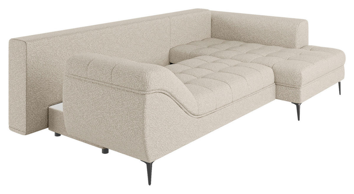 ECKSOFA Beige Struktur, Bouclé  - Beige/Schwarz, Design, Textil (177/276cm) - MID.YOU