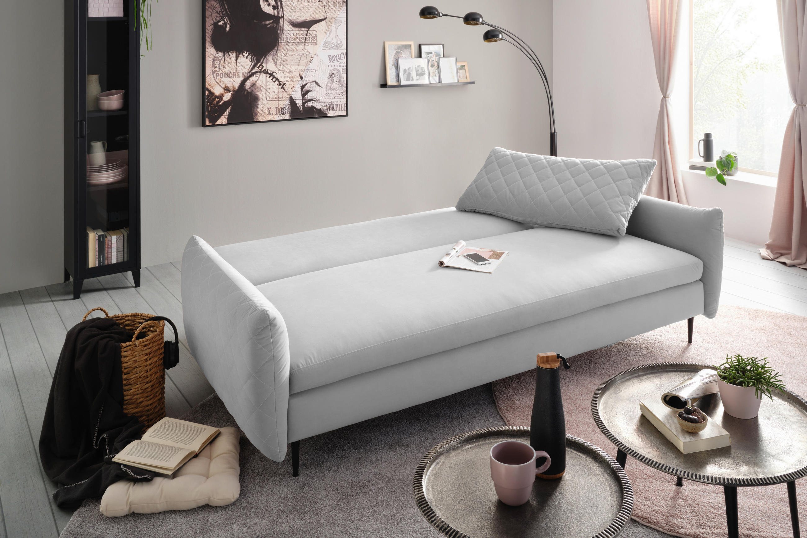 BÄDDSOFFA i mikrofiber antracit  - ljusgrå/svart, Modern, metall/textil (224/85/105cm) - Best Price