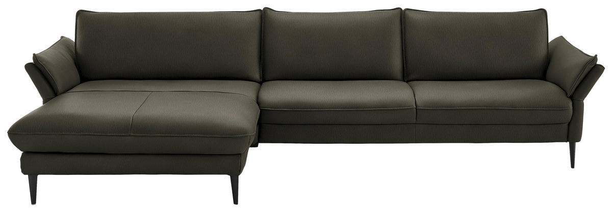 ECKSOFA  in Echtleder Graubraun  172/334 cm  - Graubraun/Schwarz, Design, Leder/Metall (172/334cm) - Hukla