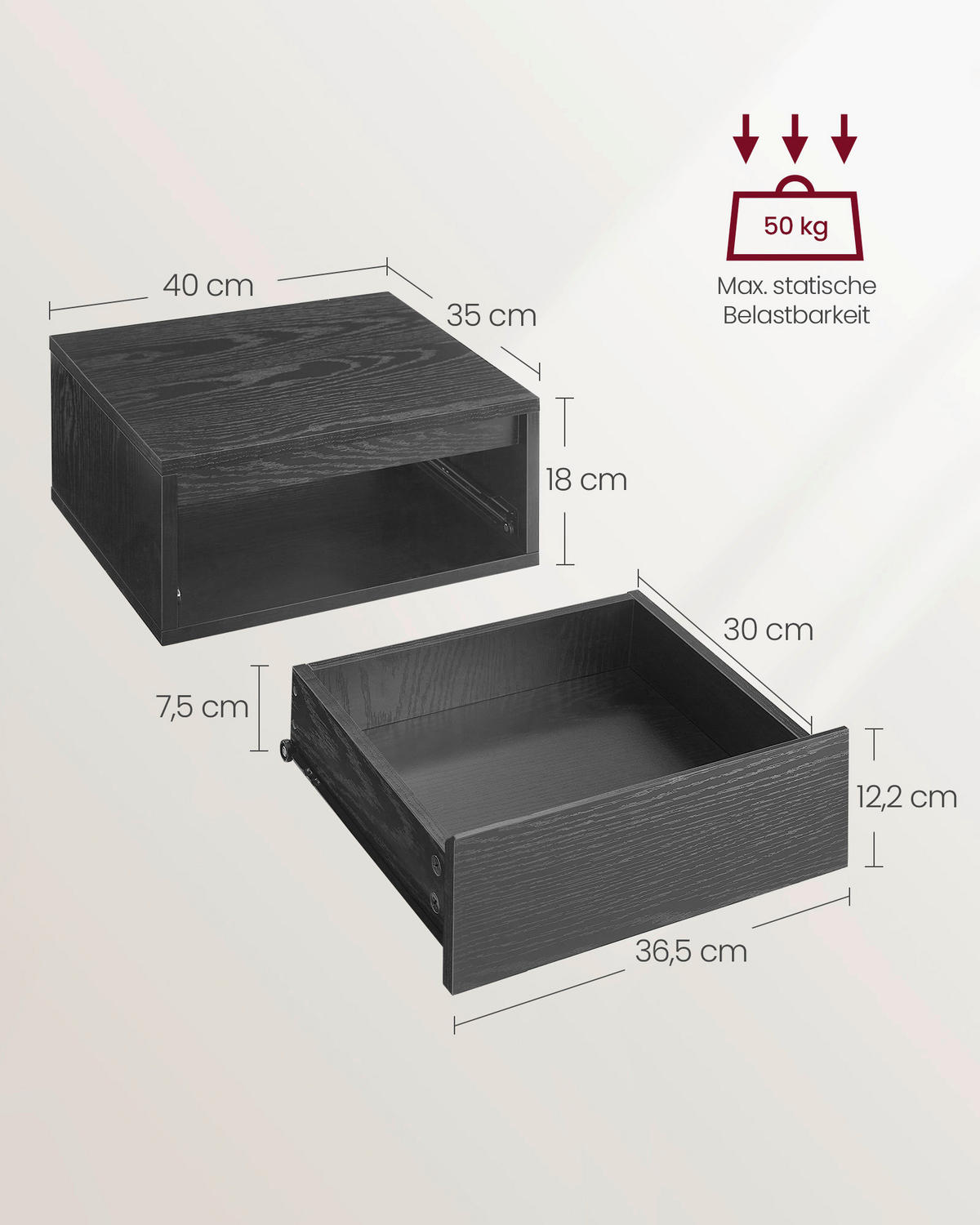 NACHTTISCH 40/18/35 cm  - Schwarz, MODERN, Holzwerkstoff (40/18/35cm) - MID.YOU