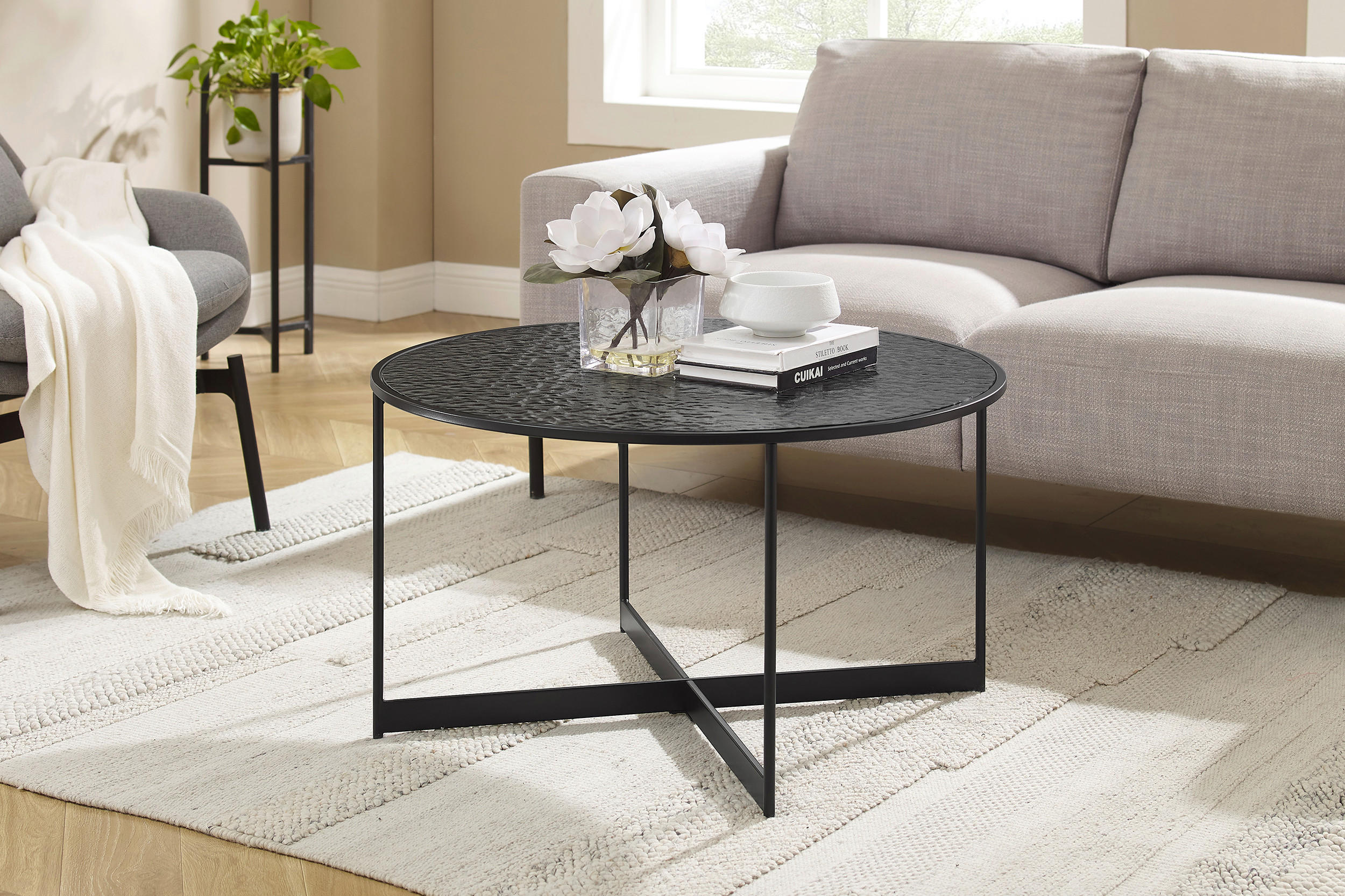 COUCHTISCH Rauchglas 80/80/45 cm rund Schwarz  - Schwarz, Design, Glas/Metall (80/80/45cm) - Livetastic