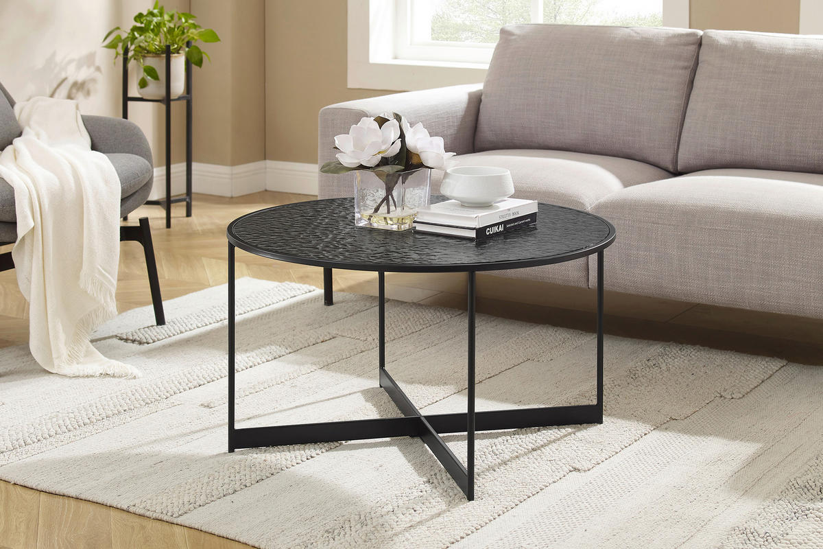 COUCHTISCH Rauchglas 80/80/45 cm rund Schwarz  - Schwarz, Design, Glas/Metall (80/80/45cm) - Livetastic