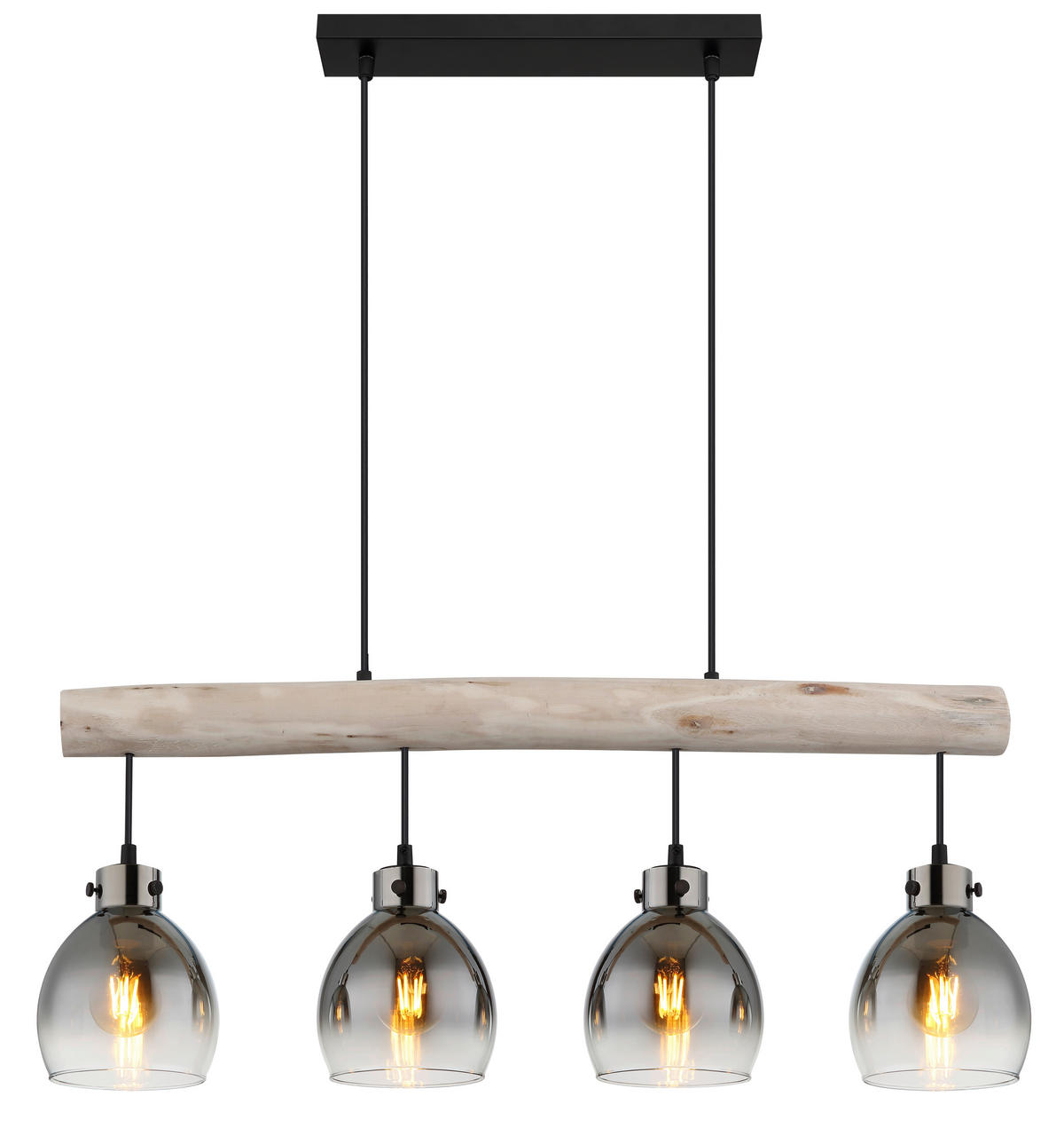 HÄNGELEUCHTE 82,5/15/140 cm    - Schwarz/Naturfarben, Natur, Glas/Holz (82,5/15/140cm) - Globo