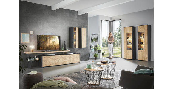 WOHNWAND in Anthrazit, Eichefarben - Eichefarben/Anthrazit, Natur, Glas/Holz (326/197/49cm) - Valnatura