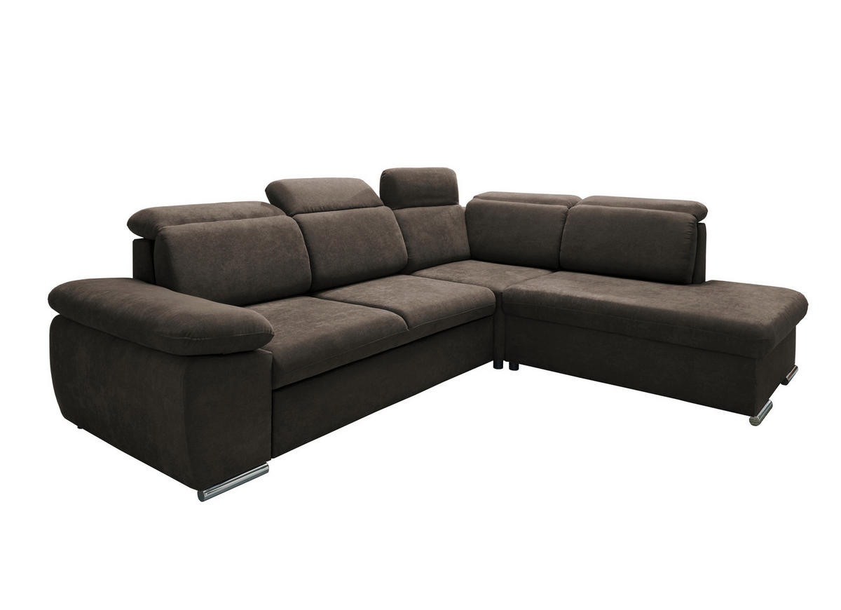 ECKSOFA in Mikrofaser Dunkelbraun  - Chromfarben/Dunkelbraun, Design, Textil/Metall (283/228cm) - Livetastic
