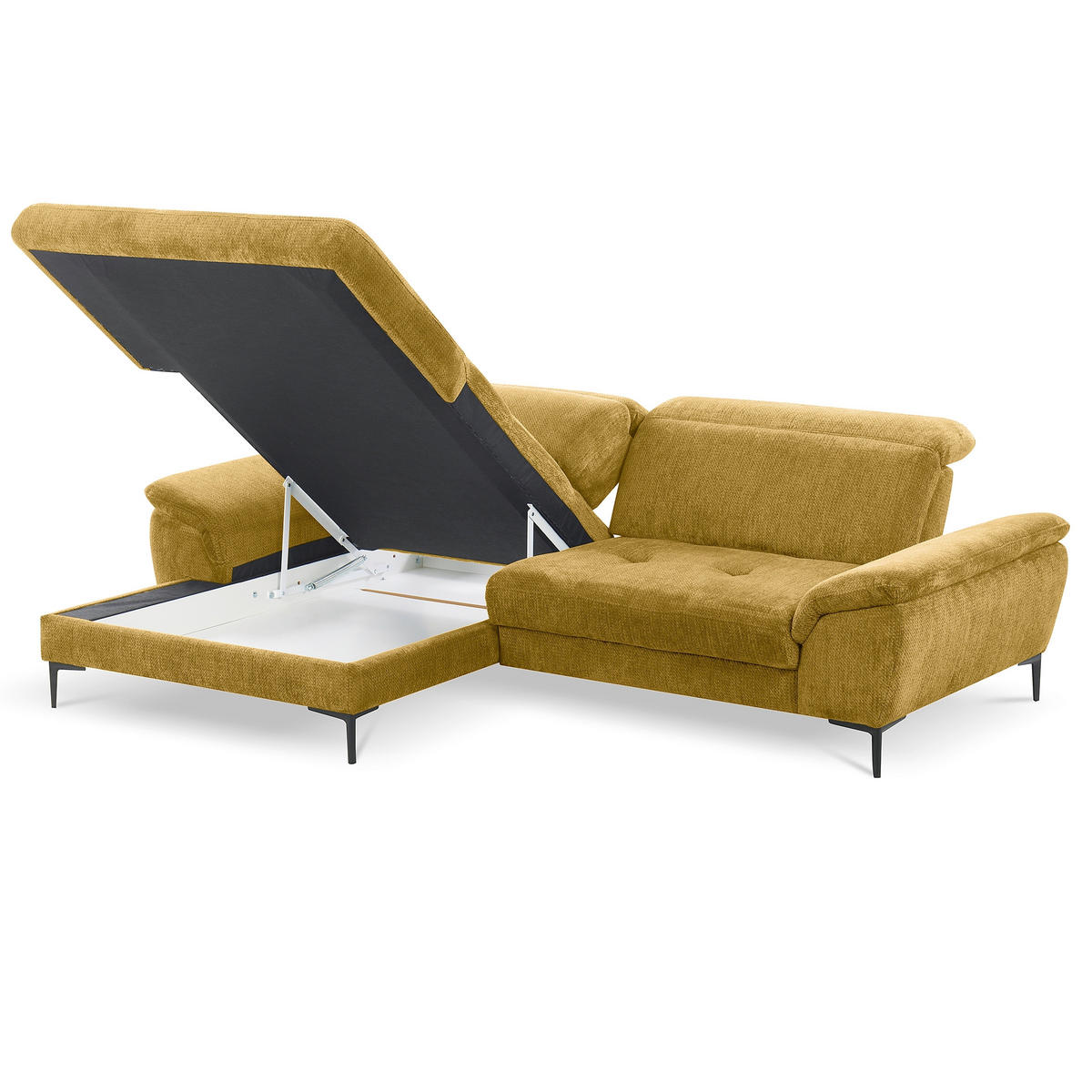 ECKSOFA  Webstoff Senfgelb  - Senfgelb/Schwarz, Design, Textil/Metall (195/268cm) - Livetastic