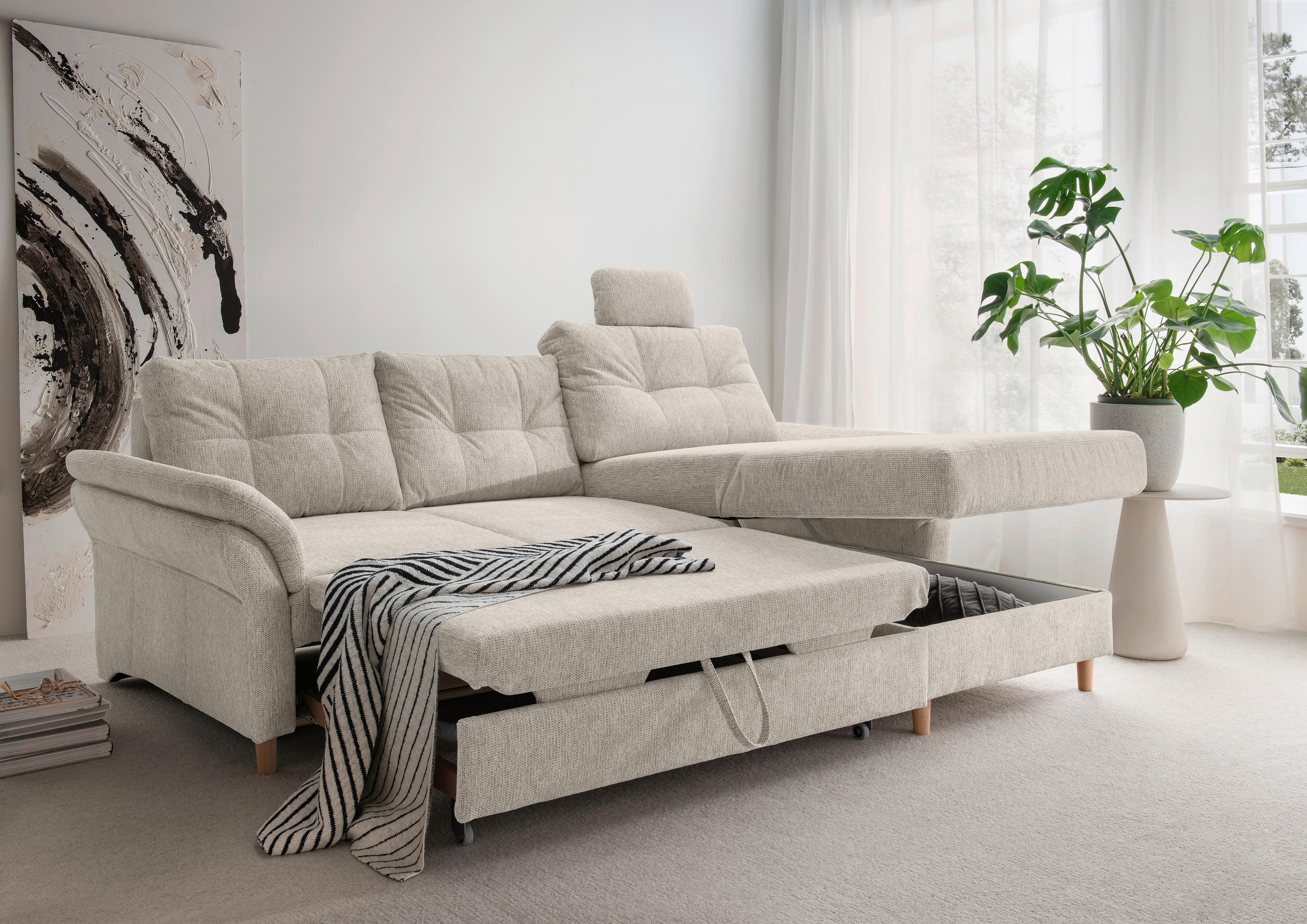 ECKSOFA Beige Chenille  - Beige/Naturfarben, MODERN, Holz/Textil (250/176cm) - Livetastic