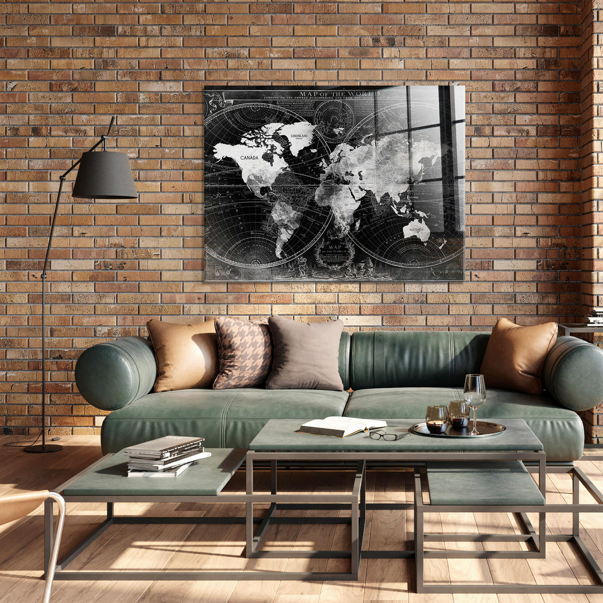 GLASBILD Weltkarte 120/80 cm  - Schwarz/Weiß, Basics, Glas/Papier (120/80cm)