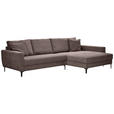 ECKSOFA Dunkelbraun Velours  - Dunkelbraun/Schwarz, Design, Textil/Metall (283/174cm) - Xora