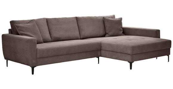 ECKSOFA Dunkelbraun Velours  - Dunkelbraun/Schwarz, Design, Textil/Metall (283/174cm) - Xora