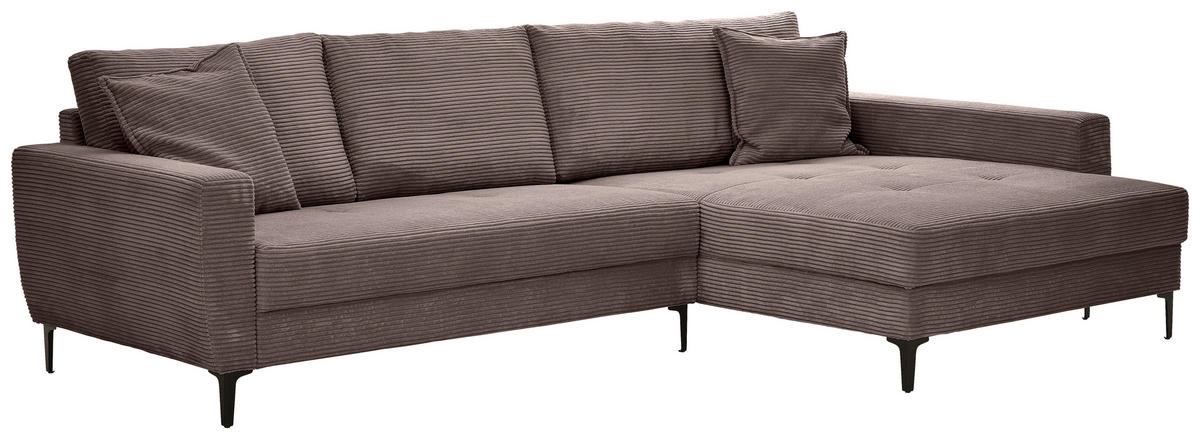 ECKSOFA in Cord Dunkelbraun  283/174 cm  - Dunkelbraun/Schwarz, Design, Textil/Metall (283/174cm) - Xora
