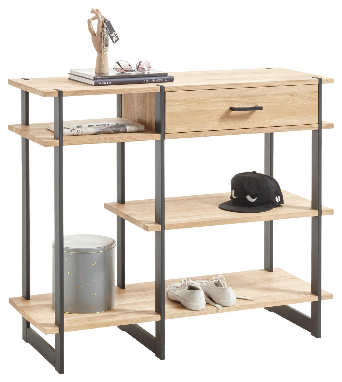 KONSOLENTISCH in Holz, Metall 110/93,5/40 cm    - Eichefarben/Schwarz, Natur, Holz/Metall (110/93,5/40cm) - Livetastic