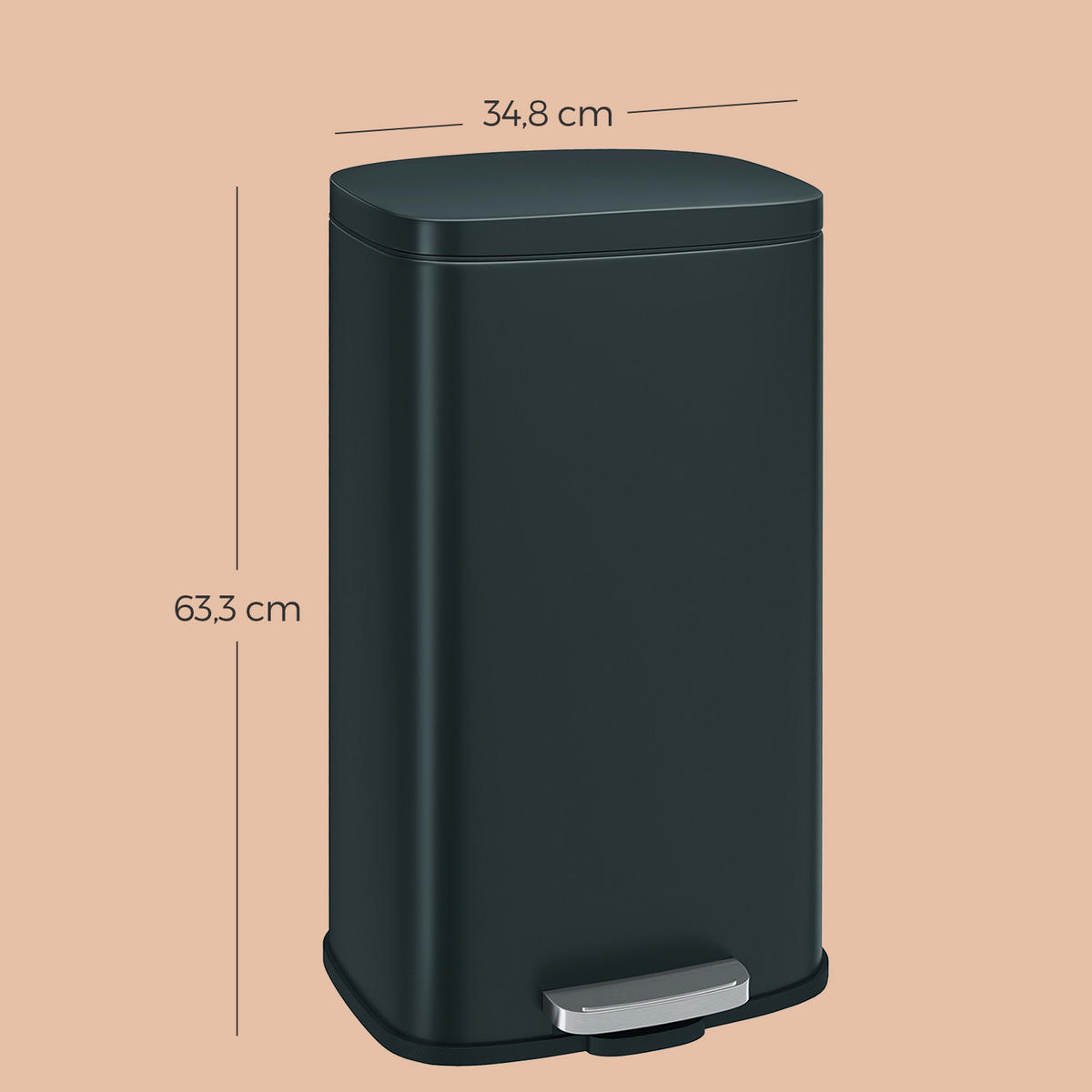 KOŠ NA ODPADKY  30 l - šedá/černá, Basics, kov/plast (34,8/63,3/29,7cm)