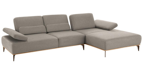 ECKSOFA in Mikrofaser Grau  298/176 cm  - Beige/Bronzefarben, Design, Textil/Metall (298/176cm) - Valnatura