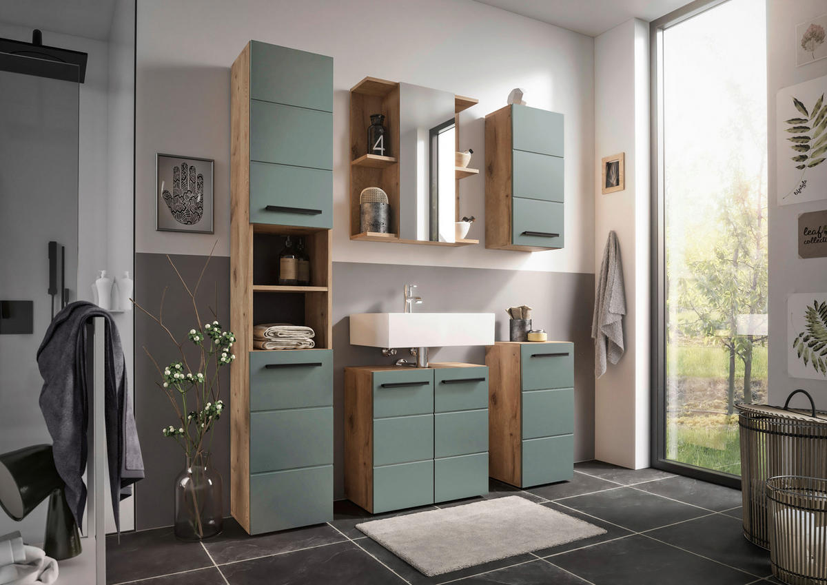 HOCHSCHRANK 34/190/31 cm  - Eichefarben/Schwarz, Basics, Holzwerkstoff/Kunststoff (34/190/31cm) - MID.YOU