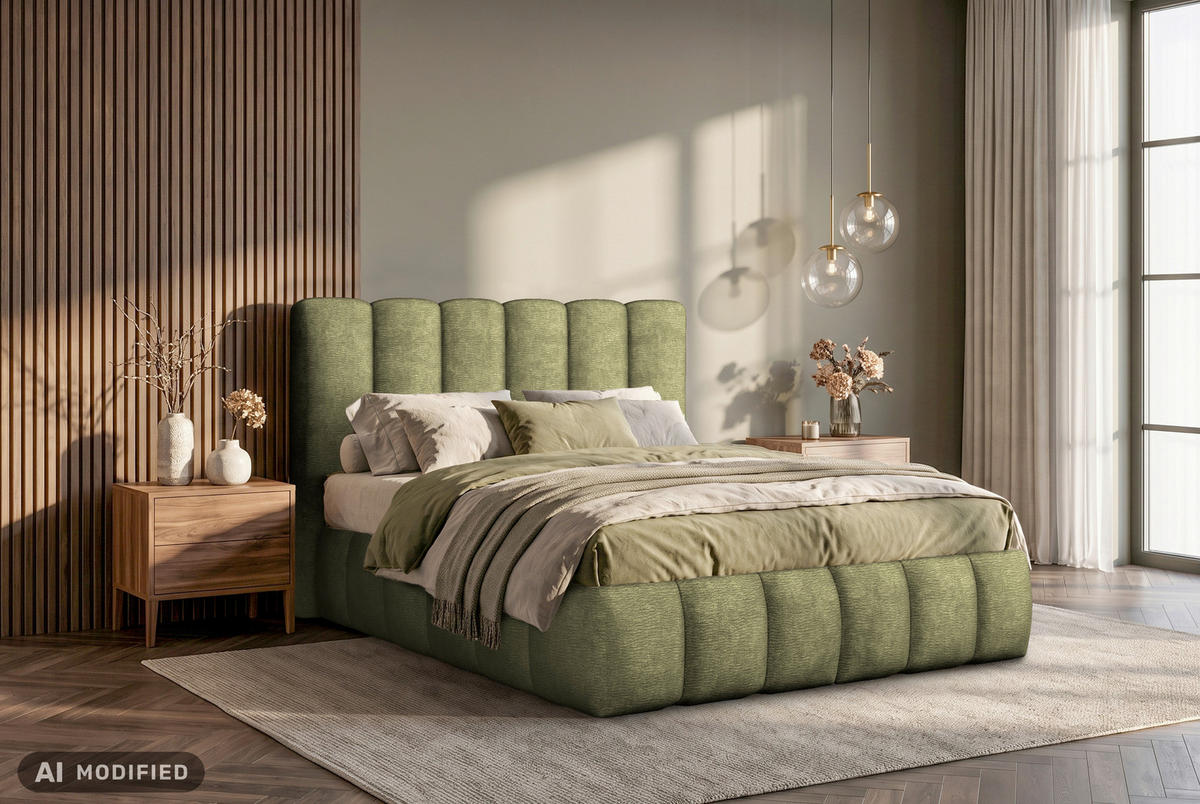 BOXSPRINGBETT 180/200 cm,  in Grün, Matratze, H3 + H4 = fest + sehr fest  - Schwarz/Grün, Modern, Holz/Holzwerkstoff (180/200cm) - MID.YOU