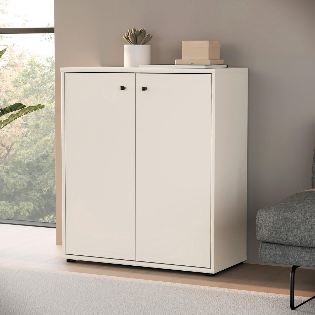 KOMMODE , 73,7/85,5/34,8 cm,  - Sandfarben/Schwarz, Design, Holzwerkstoff/Kunststoff (73,7/85,5/34,8cm)