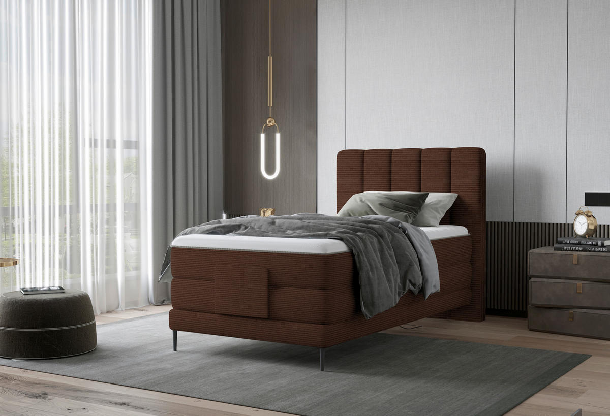 BOXSPRINGBETT 120/200 cm  in Dunkelbraun  - Dunkelbraun/Schwarz, Natur, Textil/Metall (120/200cm) - Esposa