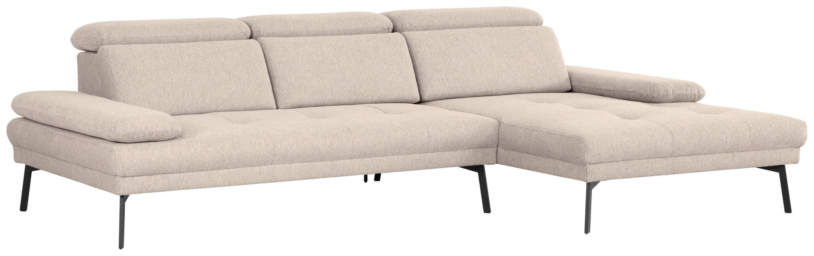 ECKSOFA in Webstoff Sandfarben  - Sandfarben/Schwarz, Design, Textil/Metall (296/188cm) - Livetastic