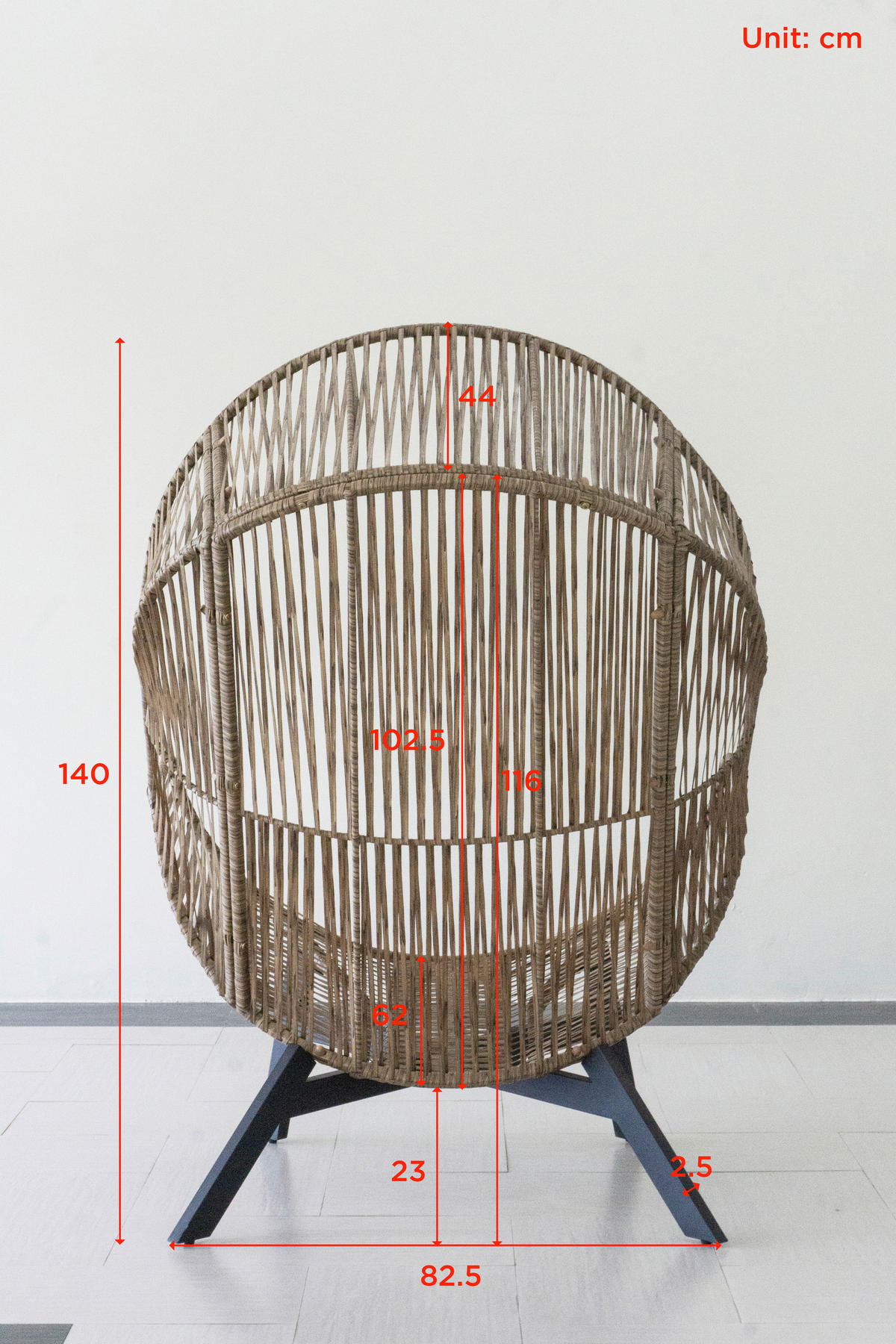 LOUNGESESSEL Grau, Naturfarben, Schwarz Stahl  - Schwarz/Naturfarben, Design, Kunststoff/Textil (101/140/96cm) - Ambia Garden